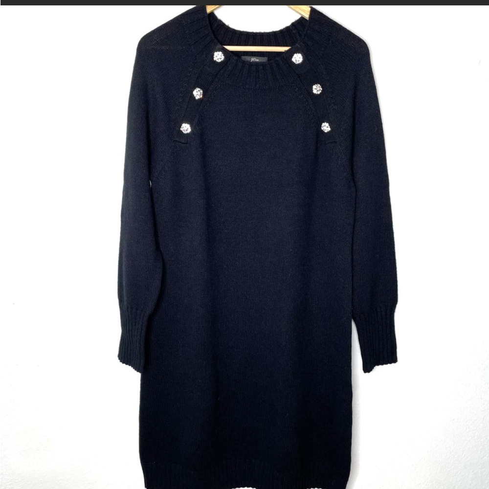 J Crew Black Jewel Shoulder Sweater Dress Wool